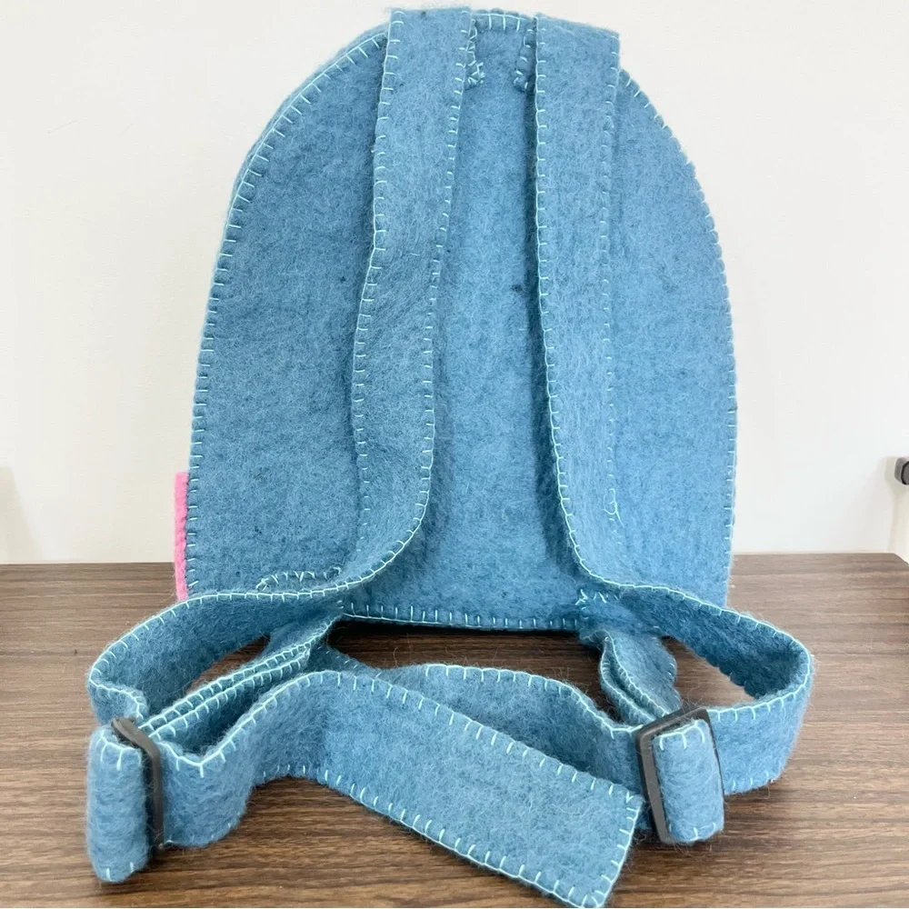 Handmade Felt Patchwork Backpack with Fun Characters and Hidden Angel Blue Rare